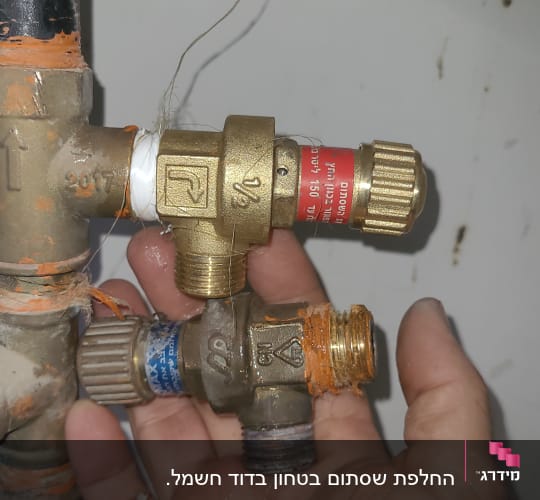 שסתומים ומחברים של דוד שמש עם יד אוחזת